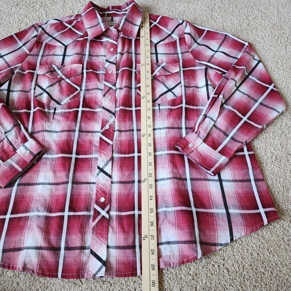 Roper Pearl Snap Shirt Womens 2X Pink Red Black Plaid Western Cowboy Equestrain - Picture 7 of 11